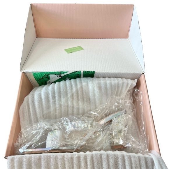 NWT LALA IKAI Women's Square Toe Heels, Sandals, Clear Straps With Rhinestones - Picture 7 of 15